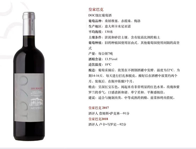 皇家巴克DOC级干红葡萄酒【13.5° 750ml】